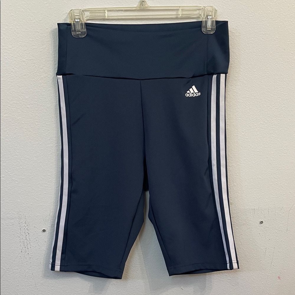 adidas Navy bike shorts with White Side Stripes